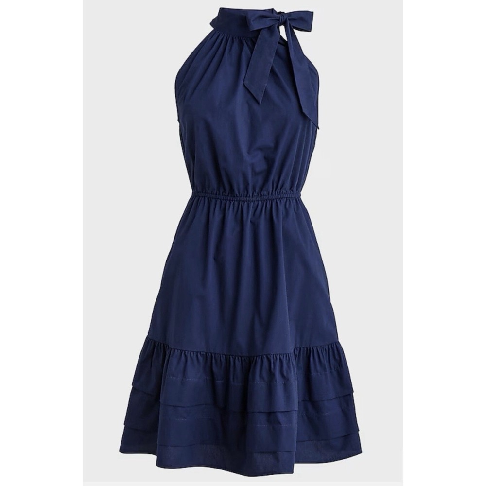 J Crew Navy Blue Poplin Halter-Neck Dress Sz 10 Preppy Sundress Vacation NWT